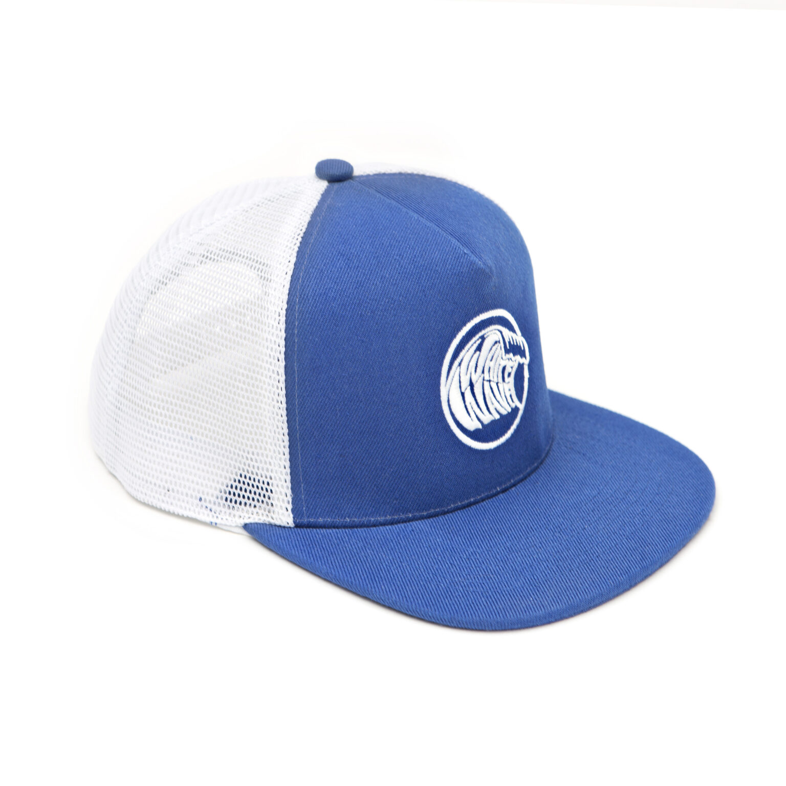 Flat Brim Adjustable Trucker Hat Bluewhite White Wave Longboards