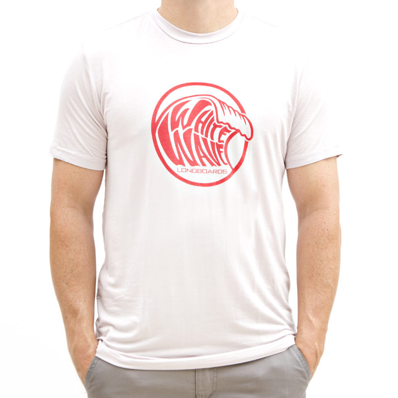 white wave longboard front light gray red men's t-shirt