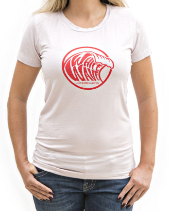 white wave longboard light gray red women's t-shirt